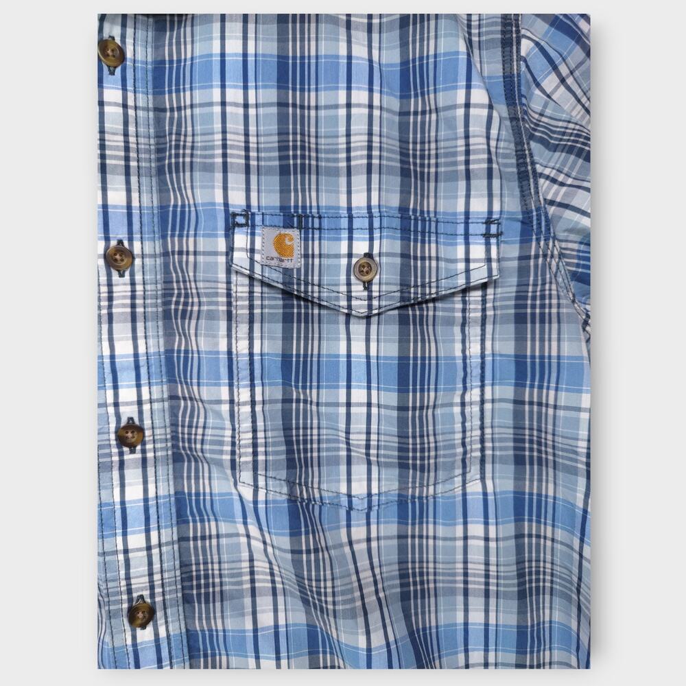 Men Carhartt FORCE Relaxed Fit Short Sleeve Button Up Blue & White Plaid Size XL - Picture 3 of 6